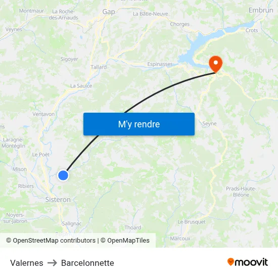 Valernes to Barcelonnette map