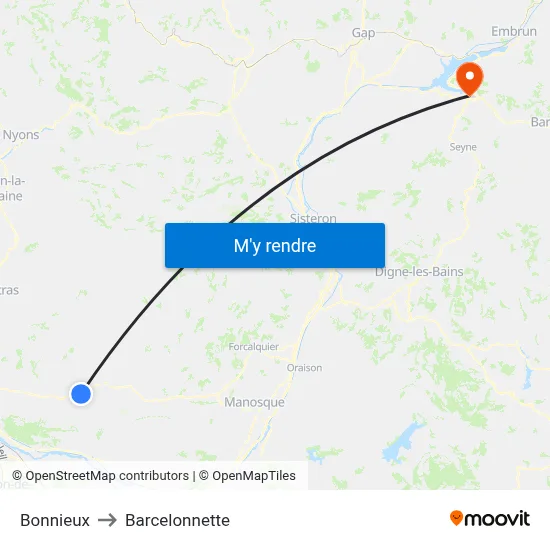 Bonnieux to Barcelonnette map