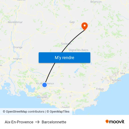 Aix-En-Provence to Barcelonnette map