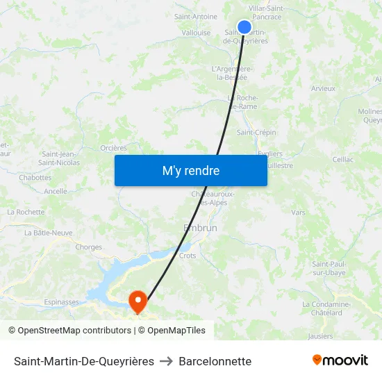 Saint-Martin-De-Queyrières to Barcelonnette map