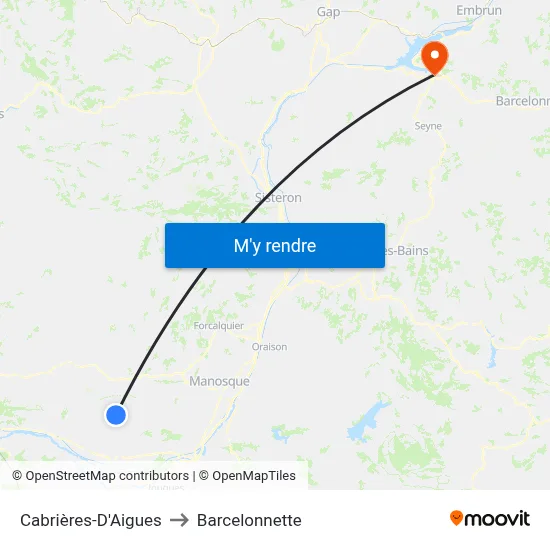 Cabrières-D'Aigues to Barcelonnette map