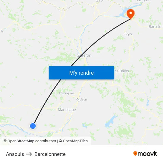 Ansouis to Barcelonnette map