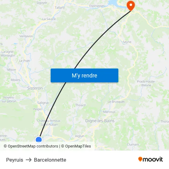Peyruis to Barcelonnette map