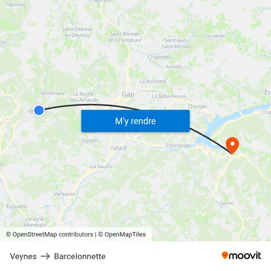Veynes to Barcelonnette map