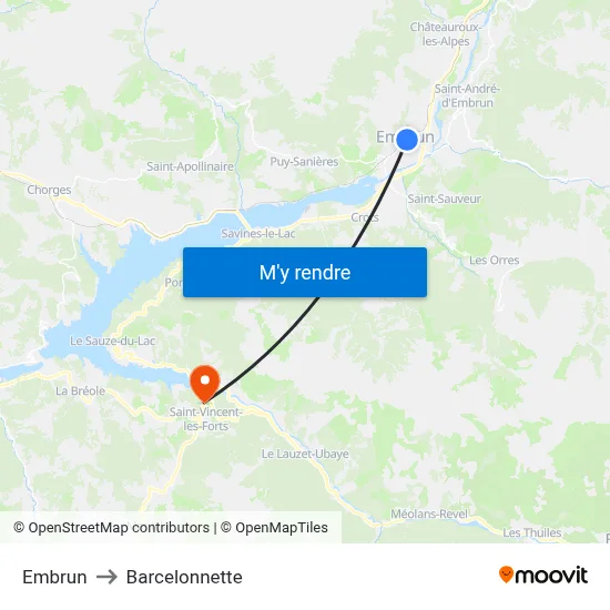 Embrun to Barcelonnette map