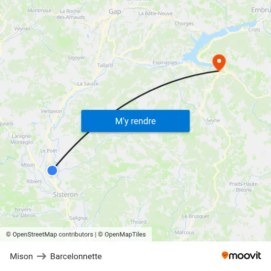 Mison to Barcelonnette map