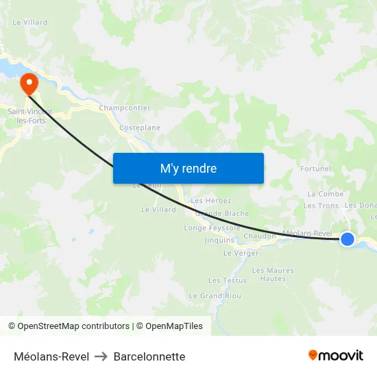 Méolans-Revel to Barcelonnette map