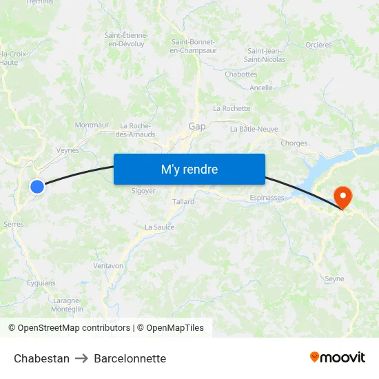 Chabestan to Barcelonnette map