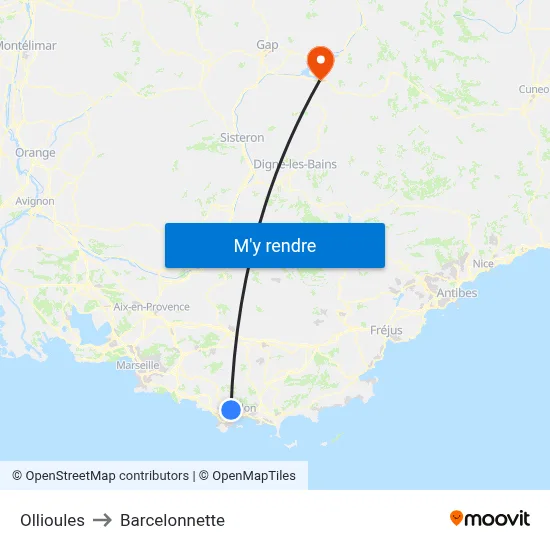 Ollioules to Barcelonnette map