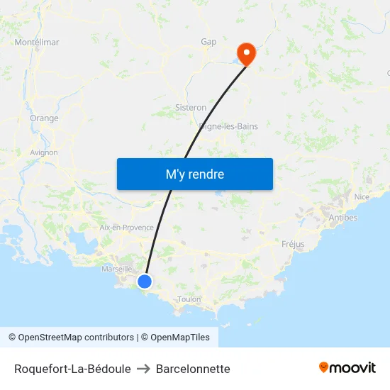 Roquefort-La-Bédoule to Barcelonnette map