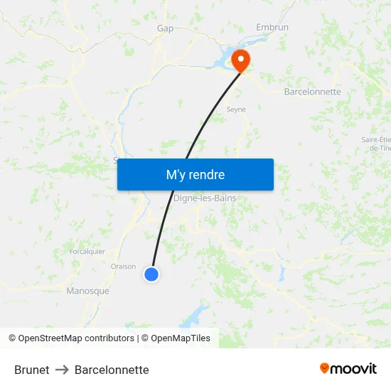 Brunet to Barcelonnette map