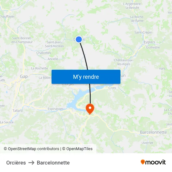 Orcières to Barcelonnette map
