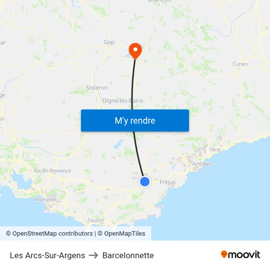 Les Arcs-Sur-Argens to Barcelonnette map
