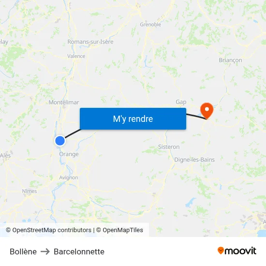 Bollène to Barcelonnette map