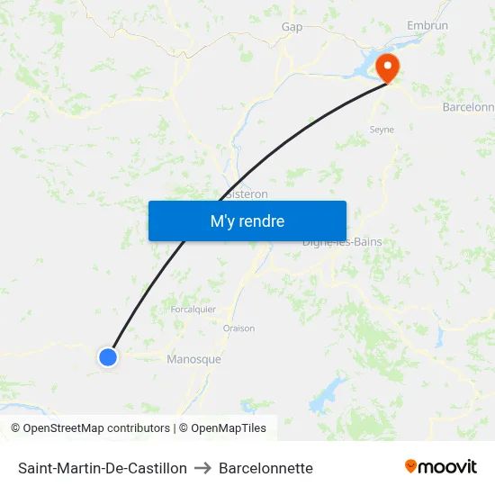 Saint-Martin-De-Castillon to Barcelonnette map