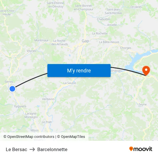 Le Bersac to Barcelonnette map