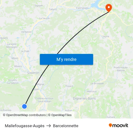 Mallefougasse-Augès to Barcelonnette map