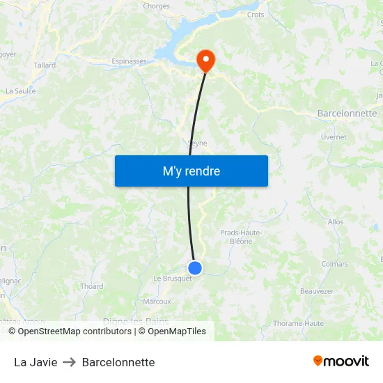 La Javie to Barcelonnette map