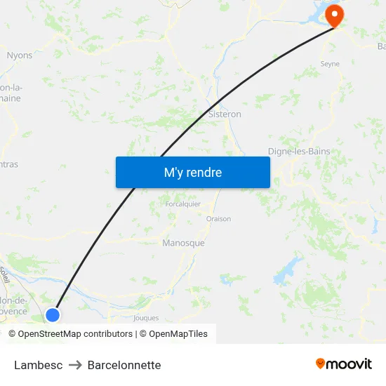 Lambesc to Barcelonnette map