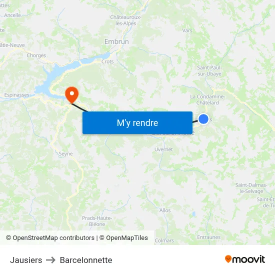 Jausiers to Barcelonnette map