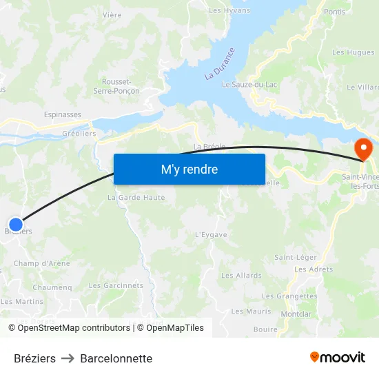 Bréziers to Barcelonnette map