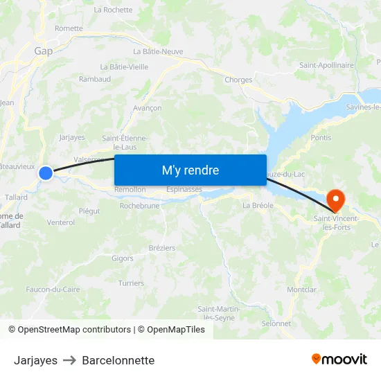 Jarjayes to Barcelonnette map
