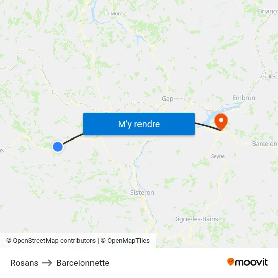Rosans to Barcelonnette map