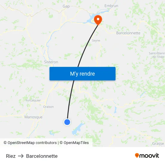 Riez to Barcelonnette map