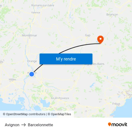 Avignon to Barcelonnette map