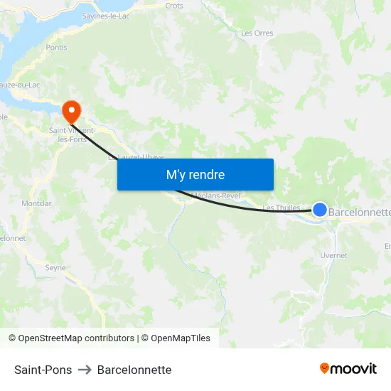 Saint-Pons to Barcelonnette map