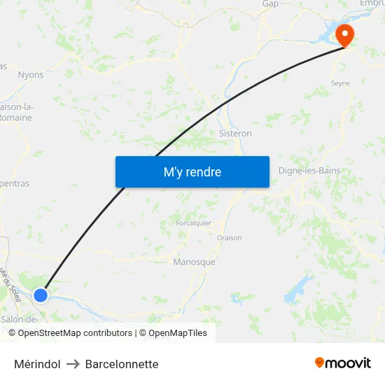Mérindol to Barcelonnette map