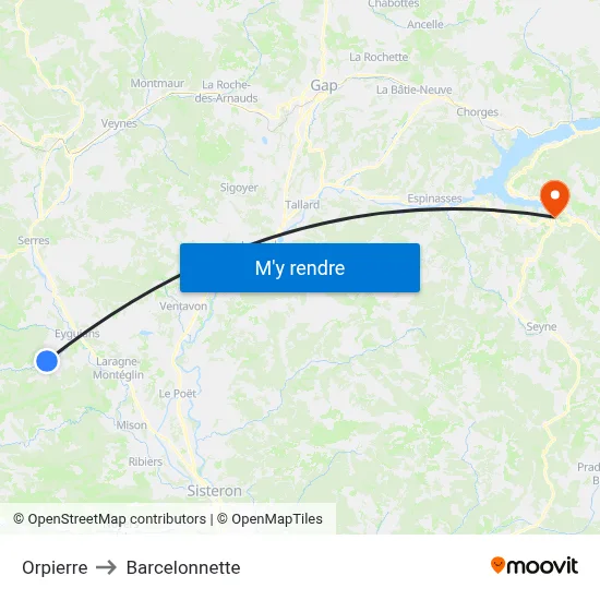 Orpierre to Barcelonnette map