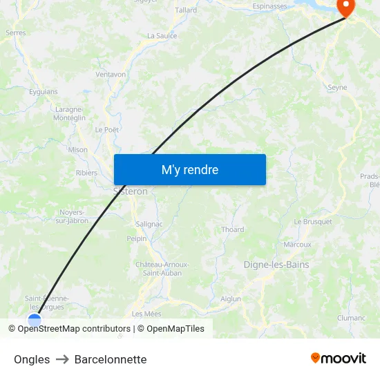 Ongles to Barcelonnette map