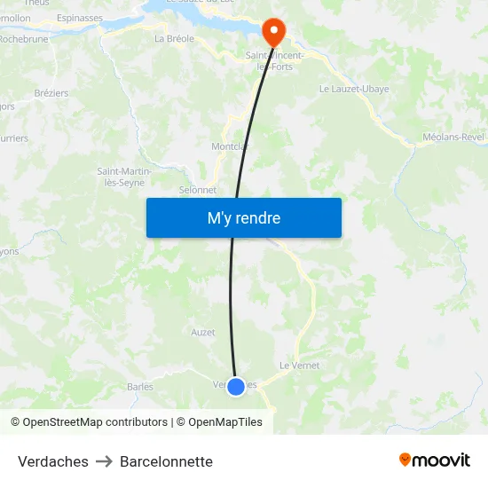 Verdaches to Barcelonnette map
