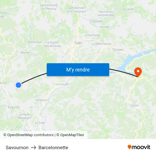 Savournon to Barcelonnette map
