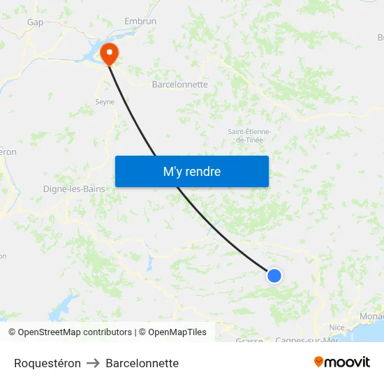 Roquestéron to Barcelonnette map