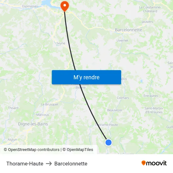 Thorame-Haute to Barcelonnette map