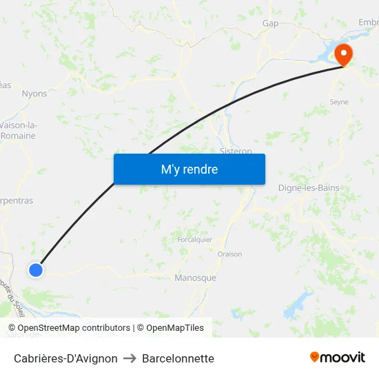 Cabrières-D'Avignon to Barcelonnette map