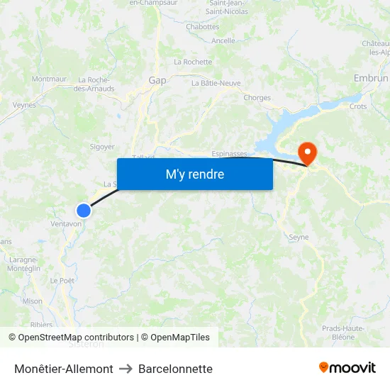 Monêtier-Allemont to Barcelonnette map