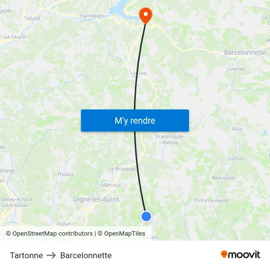 Tartonne to Barcelonnette map