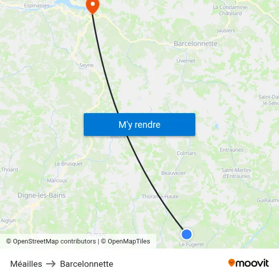 Méailles to Barcelonnette map