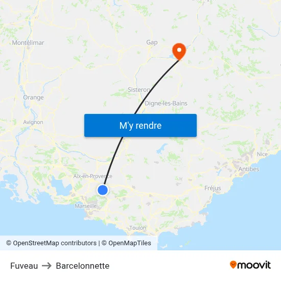 Fuveau to Barcelonnette map