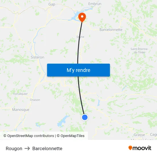 Rougon to Barcelonnette map