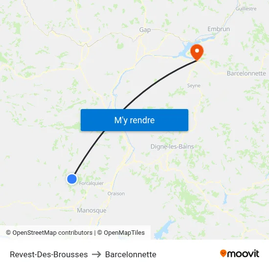 Revest-Des-Brousses to Barcelonnette map