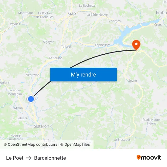 Le Poët to Barcelonnette map