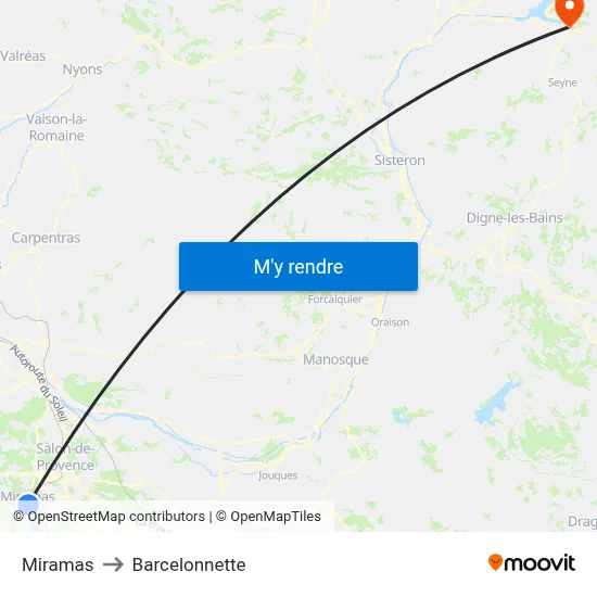 Miramas to Barcelonnette map