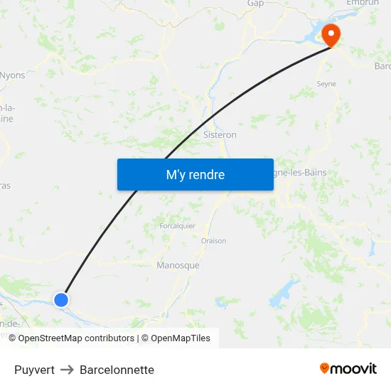 Puyvert to Barcelonnette map
