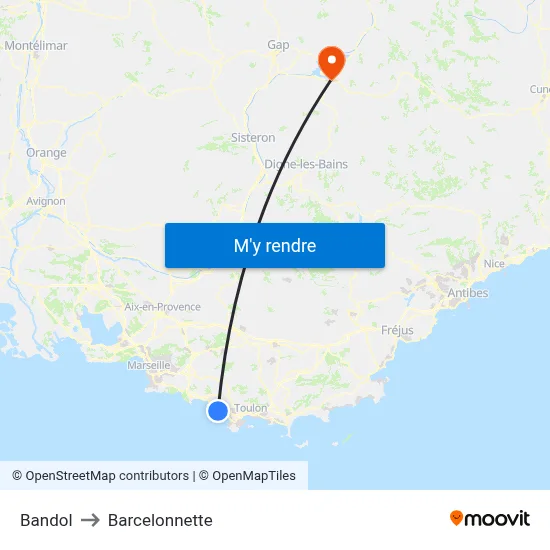 Bandol to Barcelonnette map