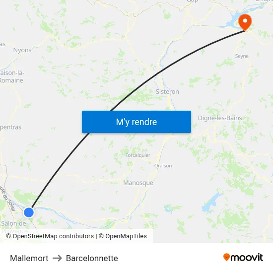 Mallemort to Barcelonnette map