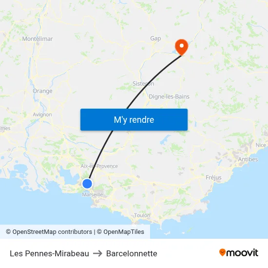 Les Pennes-Mirabeau to Barcelonnette map